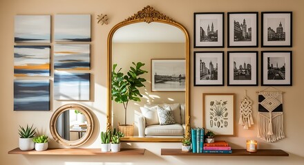 Wall Decor Ideas with Mirrors and Artwork.