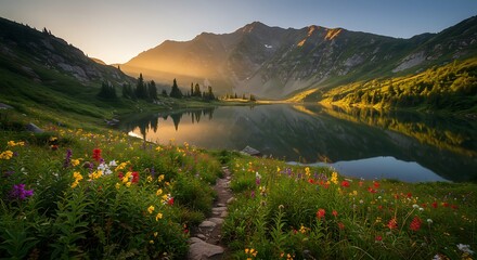 Serene Mountain Lake Sunrise.
