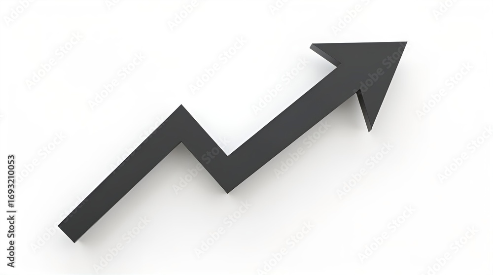 Poster modern 3d render of a black zigzag arrow pointing upward on a clean white background symbolizing gro