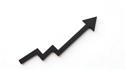 Black zigzag arrow, isolated on white, indicating a strong upward trend. Represents business growth, financial success, market progress, and economic improvement.