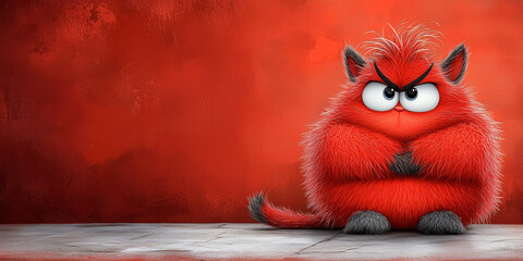 Cute Furry Orange Horned Monster Grinning on Dark Background