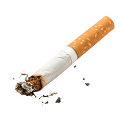 Close-Up View of a Burnt Cigarette Stub on a Transparent Background