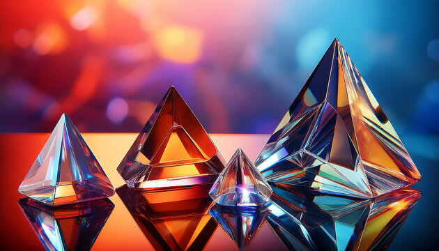 Elegant Glass Triangular Prisms In A Colorful Abstract Environment With Captivating Light Effects