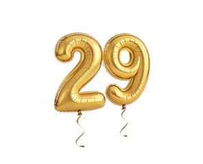 Gold Number 29 Balloons for Celebration with Transparent Background for Party Decorations