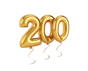 Golden Balloons Featuring The Number Two Hundred For A Celebration With A Transparent Background