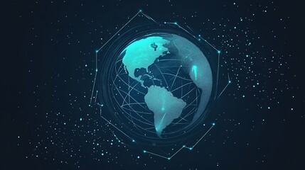 A digital globe illustration featuring a network of lines and points, symbolizing connectivity and technology across the world.