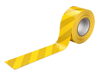 Yellow Caution Tape Roll with Stripes Isolated on Transparent Background