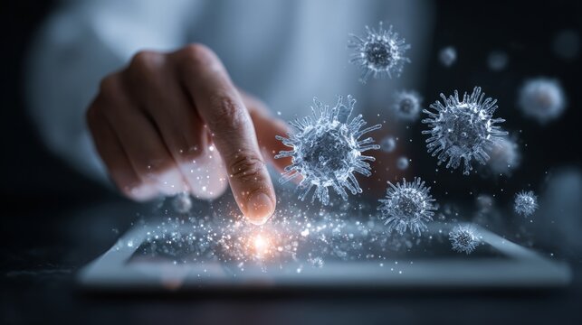 The modern intersection of medicine, technology, and innovation. Pathogen exposure. Virtual medical records: a futuristic view of healthcare technologies. Virus spread. Deadly viruses. - Powered by Adobe