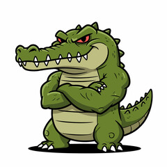 Tough alligator with crossed arms and fierce red eyes, ready for action