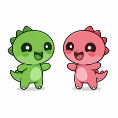 Cute cartoon dinosaurs friends waving hello with happy smiles