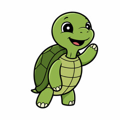 Friendly cartoon turtle waving hello with a big smile