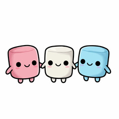 Cute marshmallows holding hands in a row, happy friends
