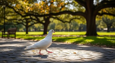 White Dove in Park Setting.