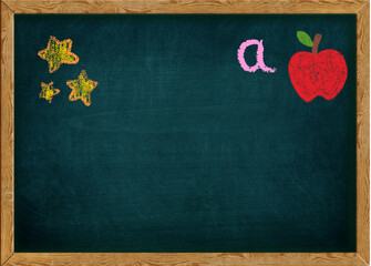 Chalkboard Elements – Educational Background with Stars, Apple & Letter A

