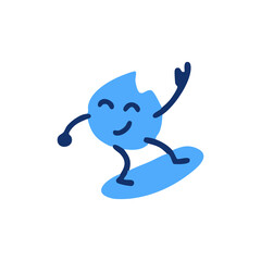 Cute blue blob character on a surfboard