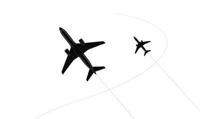Silhouettes of Large and Small Commercial Airplanes Flying in Clear Sky