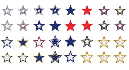 Fototapeta premium Row of Patriotic Stars in Red White and Blue on White Background