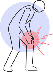 Icon representing a person with severe knee pain during physical movement