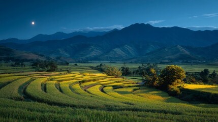 Mountain valley terraced rice fields