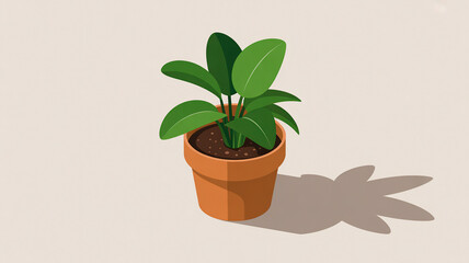 Fototapeta premium Potted green houseplant flat illustration with minimal shadow