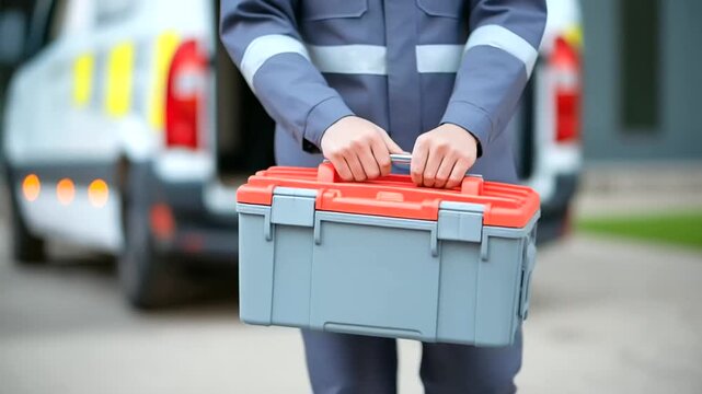 Paramedic Organizing Medical Kit in Ambulance for Emergency Care