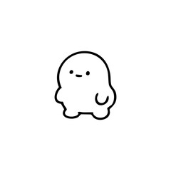 Simple black line drawing of a rounded, cartoon-like creature, standing upright with a slightly downturned expression.  Its body and limbs are rounded, and it has small, simple features