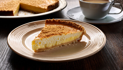 Slice Of Creamy Custard Pie With A Crumbly Crust