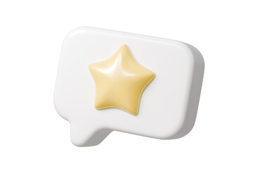 3d star icon. message rating concept. Minimal cartoon yellow glossy star inside chat bubble for favorite feedback or review isolated on white background. 3d render.