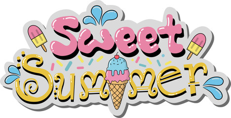 Fun Cartoon Sweet Summer Decorative Lettering Composition with Ice Cream Element