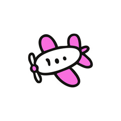 Simple, hand-drawn airplane illustration with pink wings and a white body