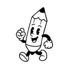 Black and white cartoon pencil character walking