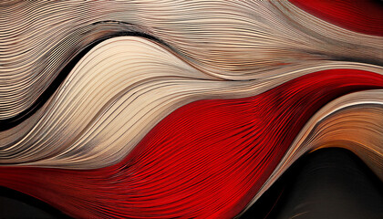 Modern Abstract Flowing Lines Art In Red Black And Beige