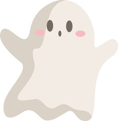 Cute Friendly Ghost with Pink Cheeks for Halloween flat hand drawn vector
