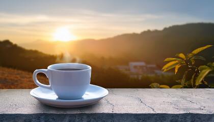 peaceful moment with a cup of coffee on a cement tabletop