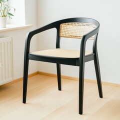 Black Frame Cane Chair Modern Minimalist Interior, Furniture , HomeDecor