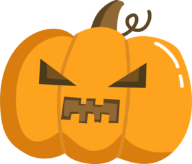 Spooky Halloween Jack-O'-Lantern with Angry Face Flat hand drawn vector illustration 