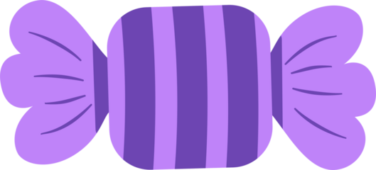 Wrapped Halloween Candy with Purple Stripes and Twists Flat hand drawn vector illustration 