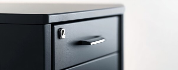 Close-up of a locked dark metal filing cabinet drawer, office,security , Furniture, Filing Cabinet