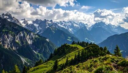 Fototapeta premium Alpine panorama, vibrant landscape