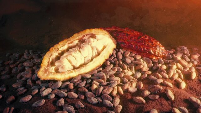 Chocolate Cocoa Fruit And Beans In Sun Glow
