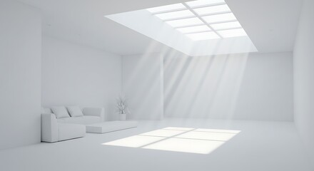 Minimalist White Interior with Bright Sunlight and Modern Furniture