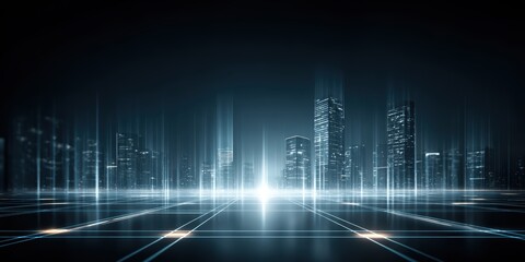 Fototapeta premium Futuristic Cityscape: Digital Network, Technology, Innovation