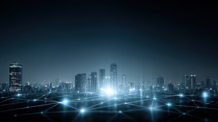Networked Cityscape: Digital Connection, Skyline, Night
