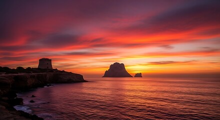 Sunset over the sea with a beautiful sky.