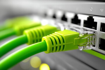 Green cable is connected to a white box. The box is white and has a clear plastic cover