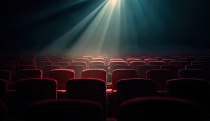 Empty movie theater auditorium with spotlight