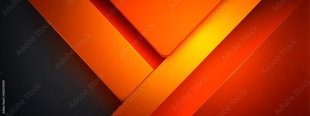 Poster black and orange background with a triangle in the middle. the triangle is orange