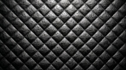 Obraz premium Black and white image of a quilt with a diamond pattern. The quilt is made of leather and has a shiny