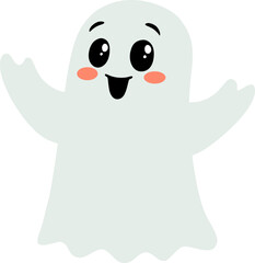 A friendly and cheerful ghost character illustration with a happy face. Perfect for Halloween, spooky themes, kid's projects, stickers, and graphic design.