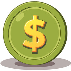Obraz premium Stylized green coin with a golden dollar sign, a vector illustration icon for finance, economy, and investment concepts on a white background